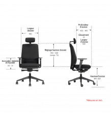 Fauteuil ergonomique JIM de bureau dimensions