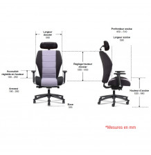 IXEL Fauteuil ergonomique - Forte corpulence dimensions
